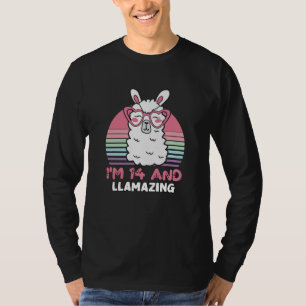 Camiseta Dia 14 Anos Alustando 14 de Aniversário Llama
