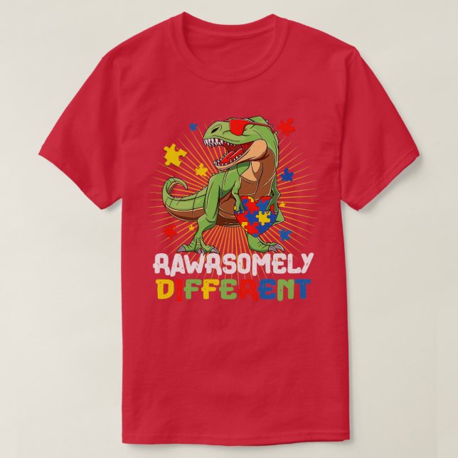 Camiseta Dia 1 da consciência do autismo raramente diferent (Frente do Design)