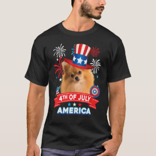 Camiseta Dia 4 de julho Dia Patriótico Cão Pomeraniano Inde