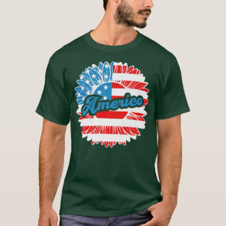 Camiseta Dia 4 de julho Sunflower EUA Flag Stars and Rua