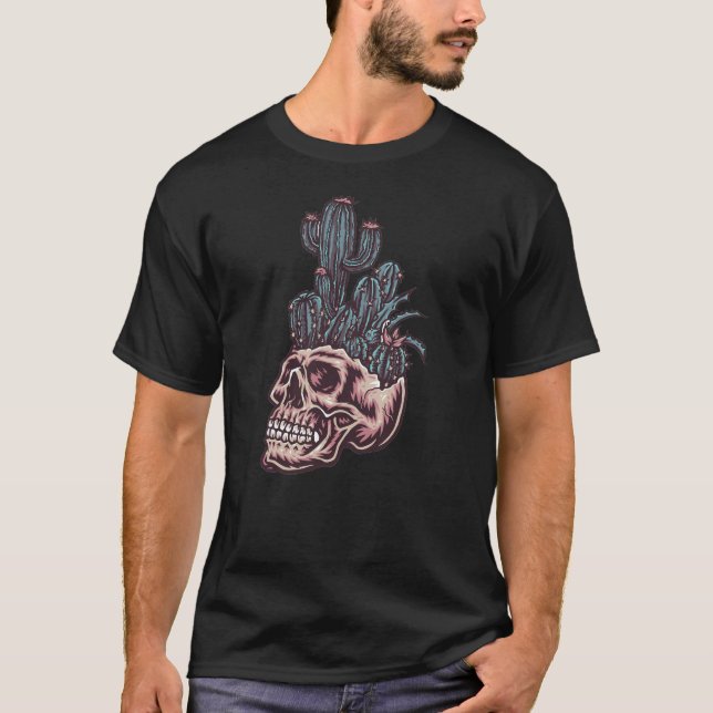 Camiseta Dia Adorável do Crânio Morto com Cactus (Frente)