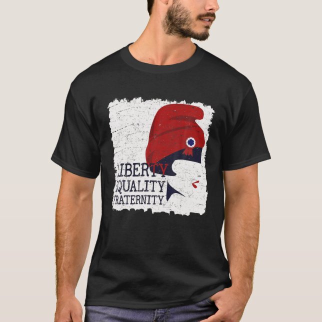 Camiseta Dia da Bastilha. Liberdade, Igualdade, Gráfico da  (Frente)