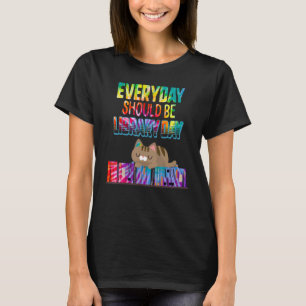 Camiseta Dia da Biblioteca Gota Gato Gato-de-Olho-Gato Leit