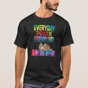 Camiseta Dia da Biblioteca Gota Gato Gato-de-Olho-Gato Leit
