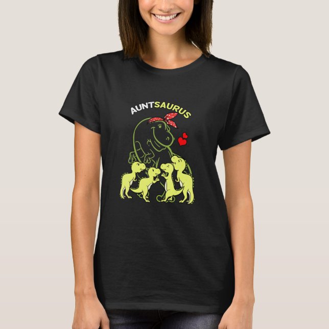 Camiseta Dia da Família de Dinossauros Auntsaurus tia 4 Cri (Frente)