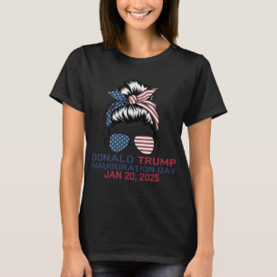 Camiseta Dia da Inauguração 2025 Engraçado Trump Girl Bun 1
