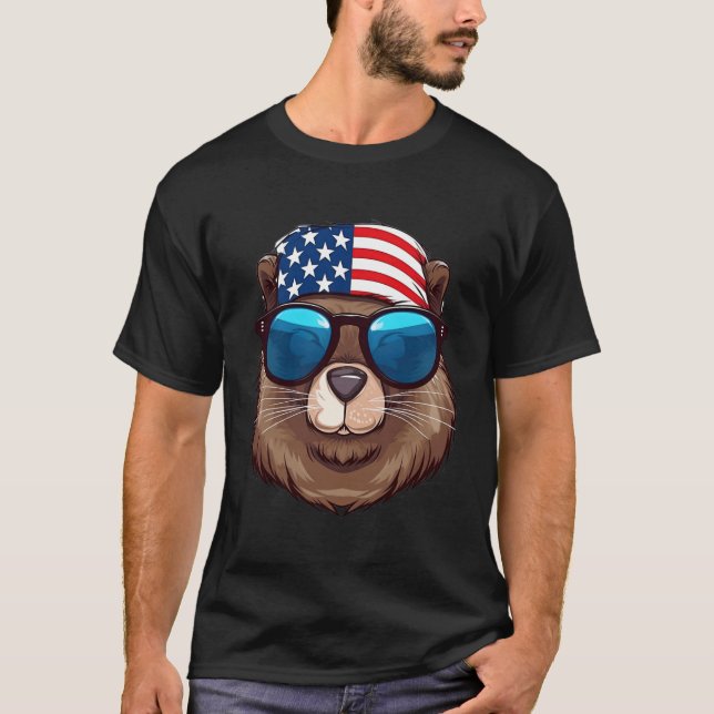 Camiseta Dia da Independência do Beaver Americano com Bande (Frente)