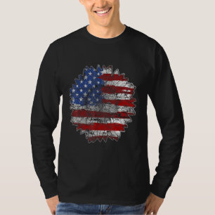 Camiseta Dia da Independência Flor de Girassol Bandeira Ame