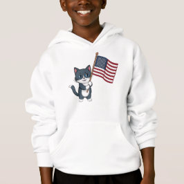 Camiseta Dia da Independência Gato Cinza Bandeira Americana