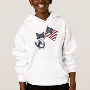 Camiseta Dia da Independência Gato Cinza Bandeira Americana