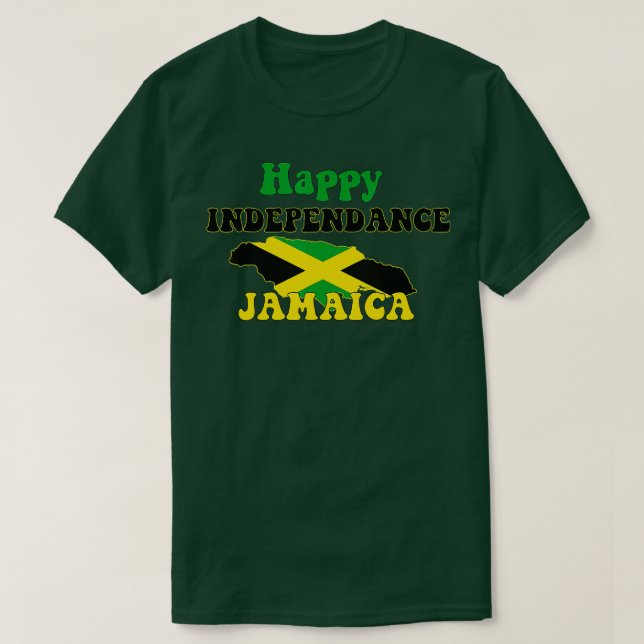 Camiseta Dia da Independência Jamaicana Mapa e bandeira da  (Frente do Design)