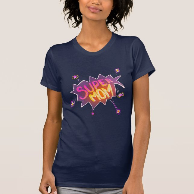 Camiseta Dia da Mãe da Super Mãe Neon Comic Bubble Flor (Frente)