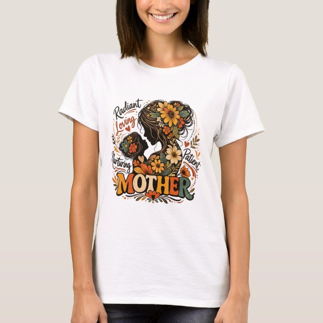 Camiseta Dia da Mãe Radiante Amorosa e Cuidadosa (Frente)