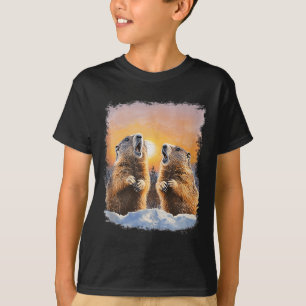 Camiseta Dia da Marmota Uivando ao Nascer do Sol Marmotas T
