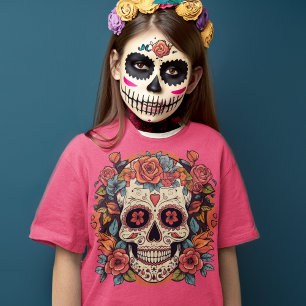 Camiseta Dia da Morte do Crânio Floral de Açúcar Mexicano