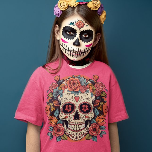 Camiseta Dia da Morte do Crânio Floral de Açúcar Mexicano (Criador carregado)