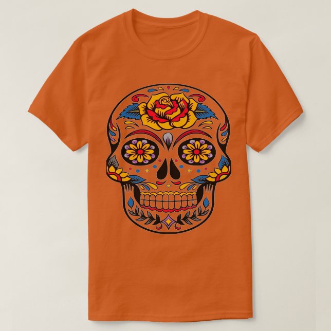 Camiseta Dia da Morte por Decoração de Doces Crânio (Frente do Design)