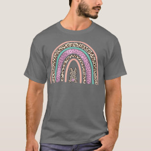 Camiseta Dia da páscoa Rainbow Leopard Bunny Egg Hunting Wo