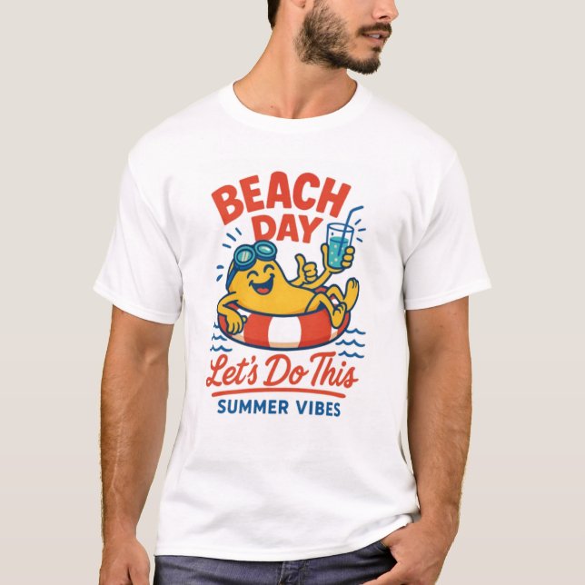Camiseta Dia da Praia Verão Vibes Diversão Ilustração de Ca (Frente)