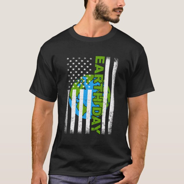 Camiseta Dia da Terra 2022 American Flag Environmental Awar (Frente)
