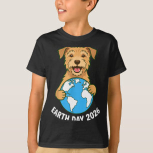 Camiseta Dia da Terra 2026 Cachorro Terrier Fofo Abraçando