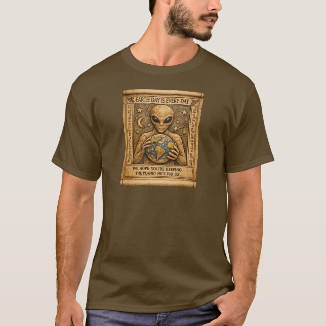 Camiseta Dia da Terra Alien Papiro Egípcio (Frente)