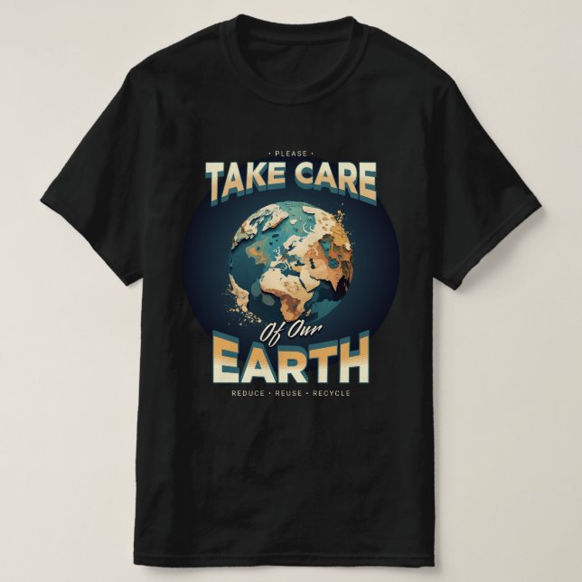 Camiseta Dia da Terra Cuide da Terra Negro (Frente do Design)