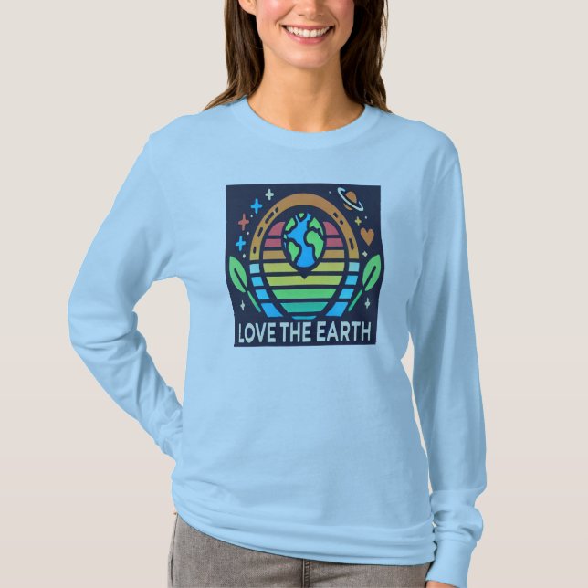 Camiseta Dia da Terra Longa Folga Terra Amor Sustentável (Frente)