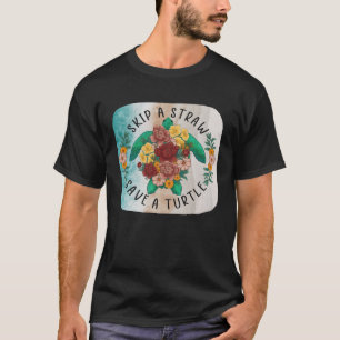 Camiseta Dia da Terra Salta uma Palha Salva uma Tartaruga M