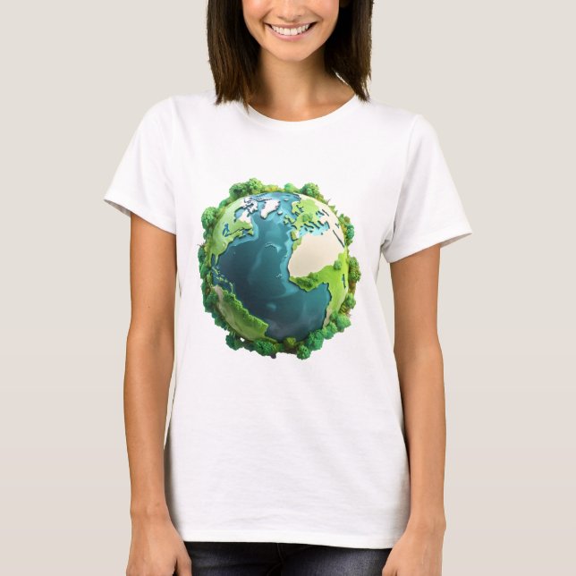Camiseta Dia da Terra - Terra Verde e Azul com árvores (Frente)
