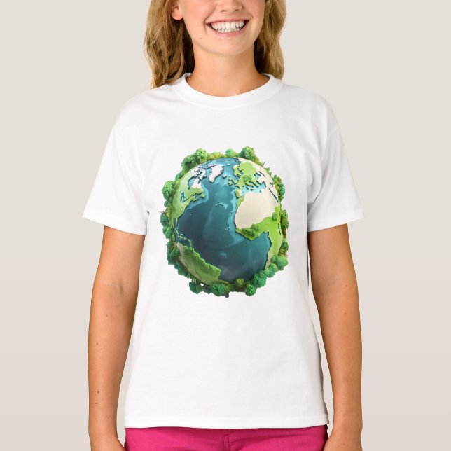 Camiseta Dia da Terra - Terra Verde e Azul com árvores (Frente)