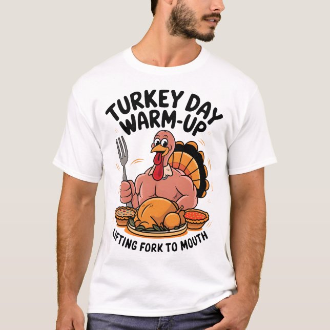 Camiseta Dia da Turquia Amortecendo Fork Levante Para O Gra (Frente)