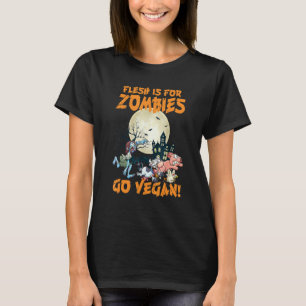 Camiseta Dia das Bruxas A Carne É Para Zombies Seja Vegano