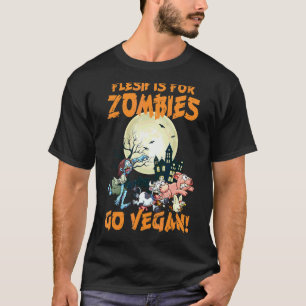 Camiseta Dia das Bruxas A Carne É Para Zumbis Seja Vegano