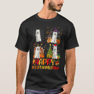 Camiseta Dia das Bruxas Ação de Graças Natal Cachorro Samoy