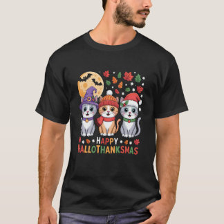 Camiseta Dia das Bruxas Ação de Graças Natal Feliz HalloTha