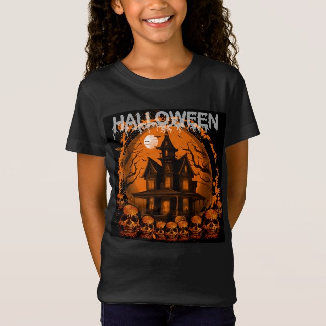 CAMISETA DIA DAS BRUXAS CASA ASSOMBRADA ASSUSTADORA CRÂNIOS (Frente)