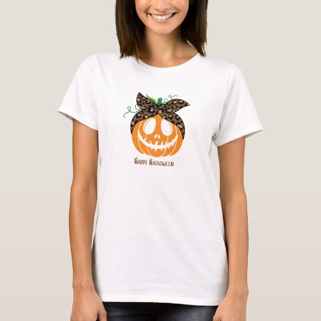 Camiseta Dia das Bruxas de Pumpkin, de Leopardo Laranja e C (Frente)