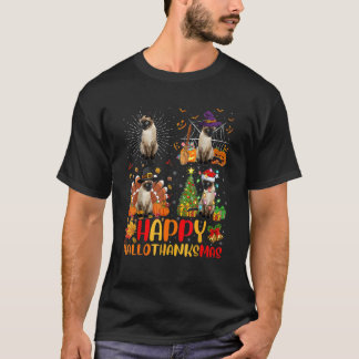 Camiseta Dia das Bruxas Dia de Ação de Graças Natal Gato Si