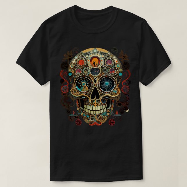 Camiseta Dia das Bruxas do Crânio do Açúcar Boho Morto (Frente do Design)