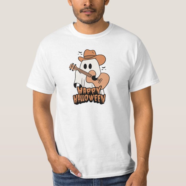Camiseta Dia das Bruxas | Fantasma tocando violão | Hallowe (Frente)