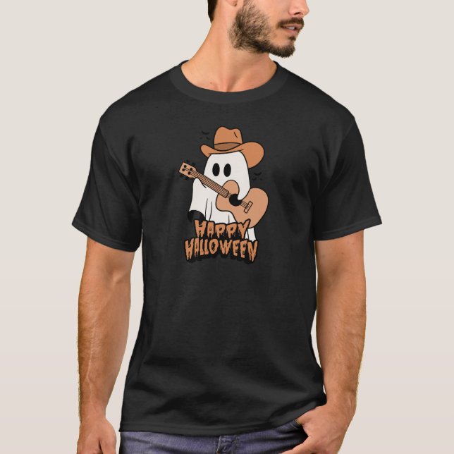 Camiseta Dia das Bruxas | Fantasma tocando violão | Hallowe (Frente)