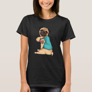 Camiseta Dia das Mães Cachorro Pug Eu Amo Mamãe Tatuagem