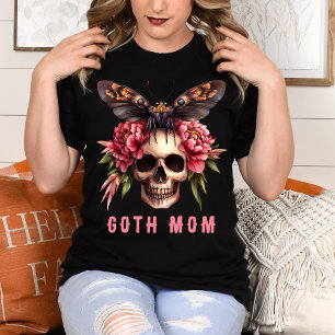 Camiseta Dia das Mães Rosa Floral Caveira de Mariposa para 