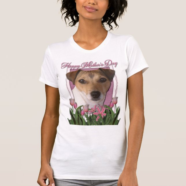 Camiseta Dia das mães - tulipas cor-de-rosa - Jack Russell (Frente)