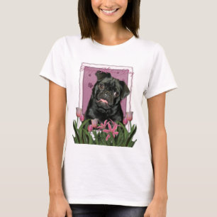 Camiseta Dia das mães - tulipas cor-de-rosa - Pug - Ruffy