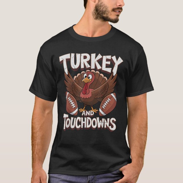 Camiseta Dia de Ação de Graças da Turquia e dos Touchdowns (Frente)