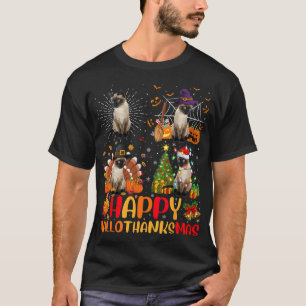 Camiseta Dia de Ação de Graças de Halloween Natal Siamese C