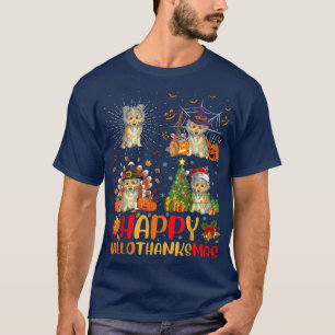 Camiseta Dia de Ação de Graças de Halloween Sheltie Dog Hal