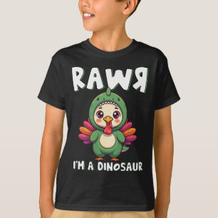 Camiseta Dia de Ação de Graças Dinossauro Peru Rawr Eu Sou